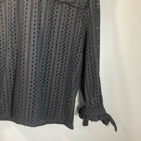 Madewell Eyelet Mockneck Ruffle Top black color size XS T10 - Picture 5 of 10